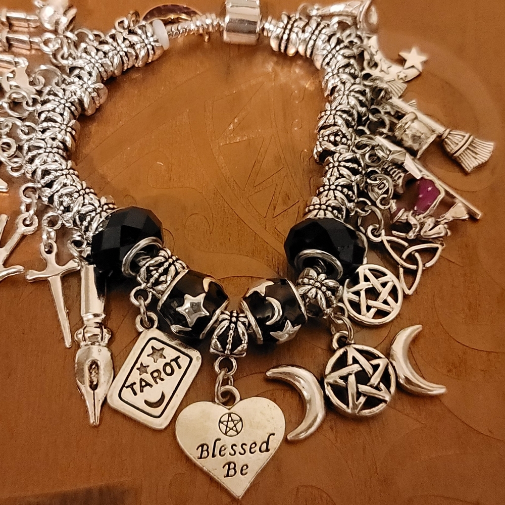 Wiccan Blessed Be Charm Bracelet Black
